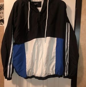 Blue black and white jaw string windbreaker